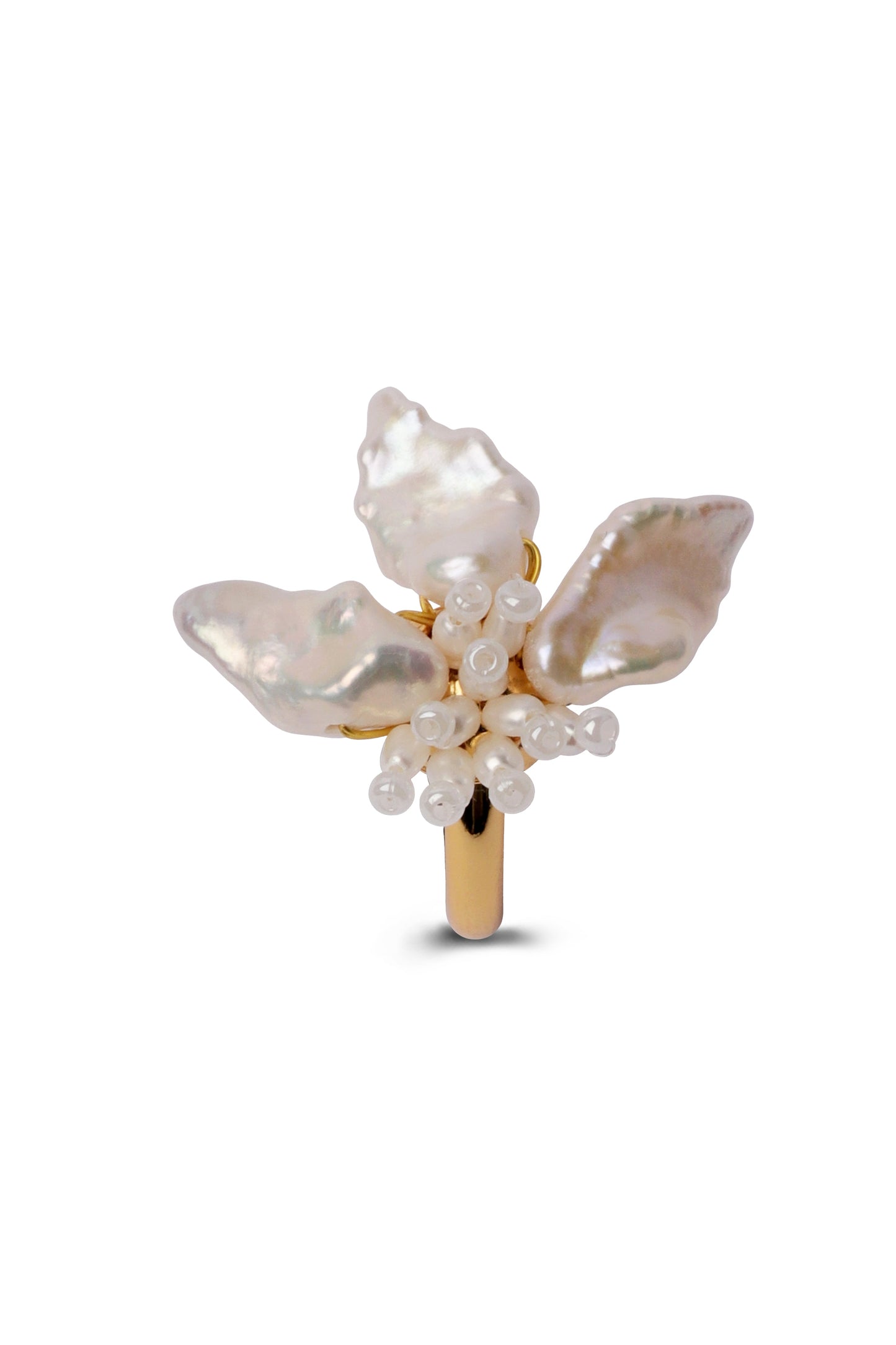 Pearl flower ring on a white background