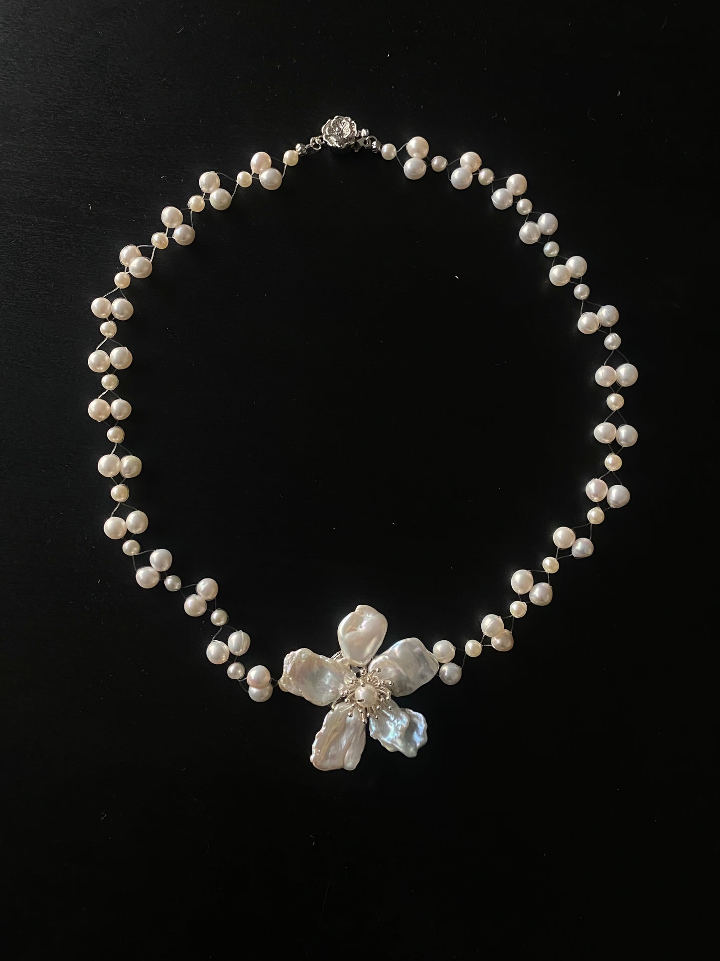 Meteor Keshi Pearl Flower Illusion Necklace №54