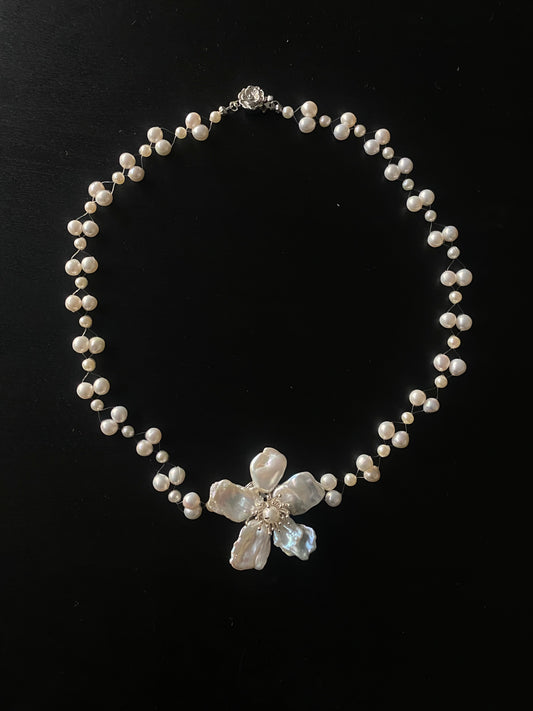 Meteor Keshi Pearl Flower Illusion Necklace №54