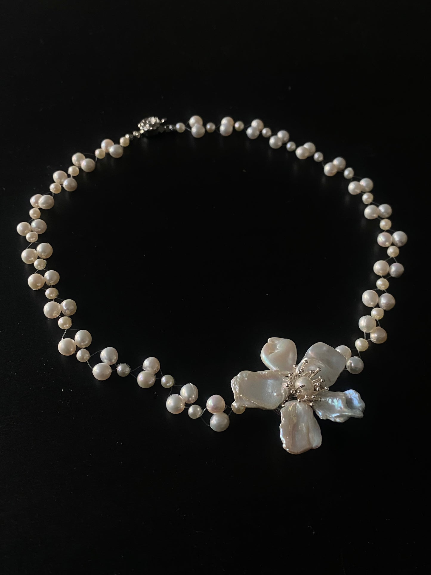 Meteor Keshi Pearl Flower Illusion Necklace №54
