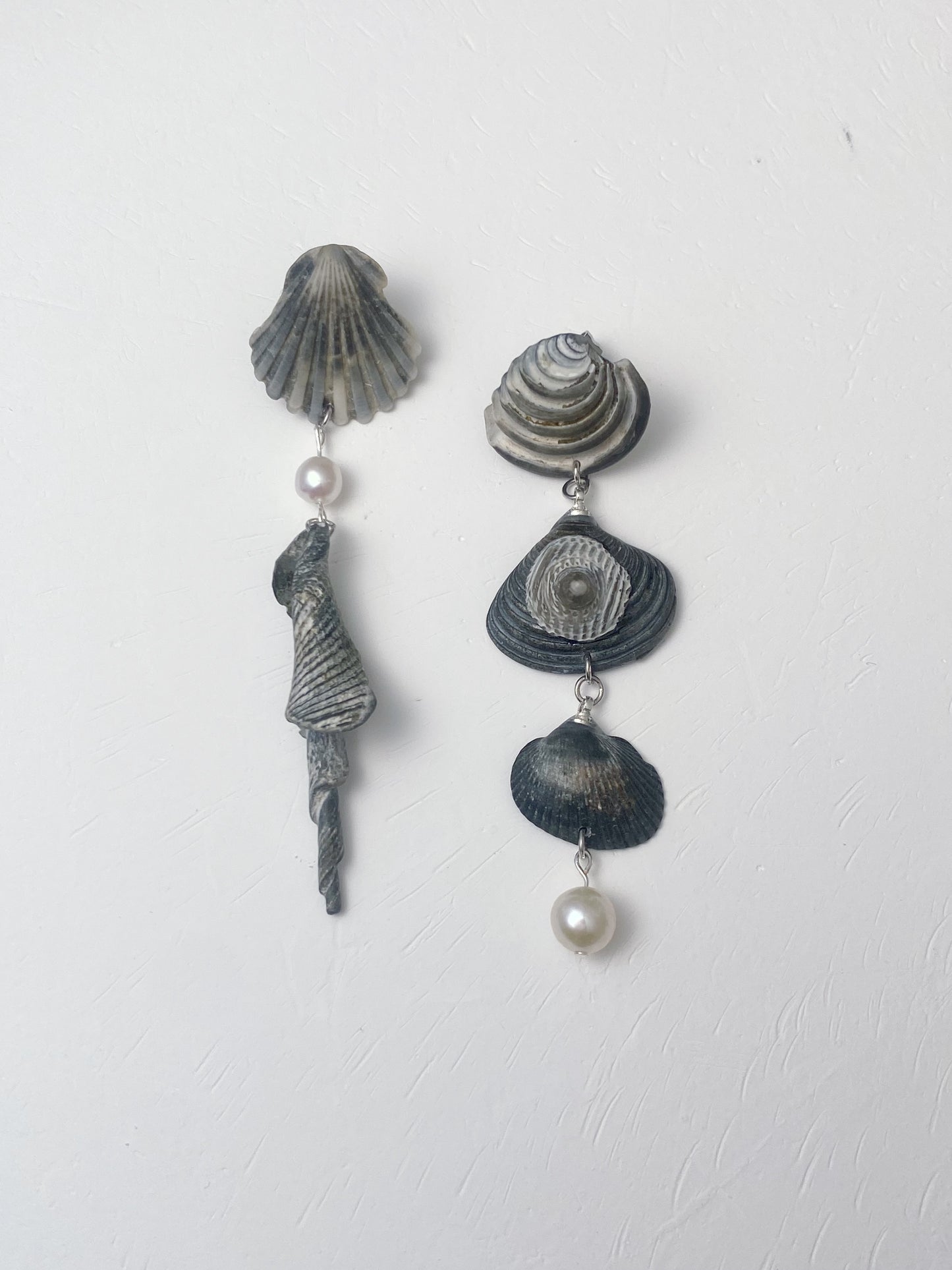 Grey Shell Dangle Earrings
