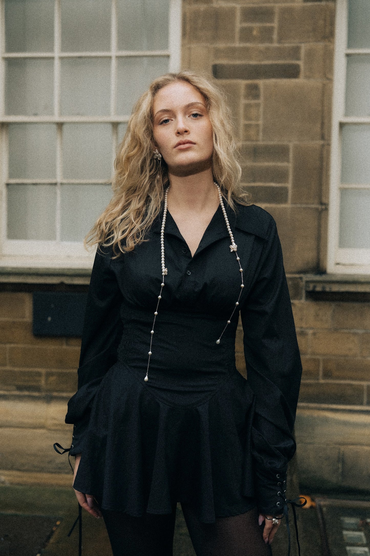 White Pearl Flower Long Drop Necklace №66