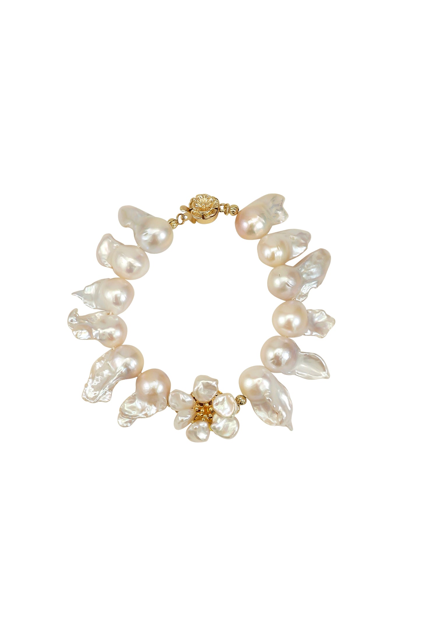 White Keshi Pearl Flower Sun Bloom Bracelet №68