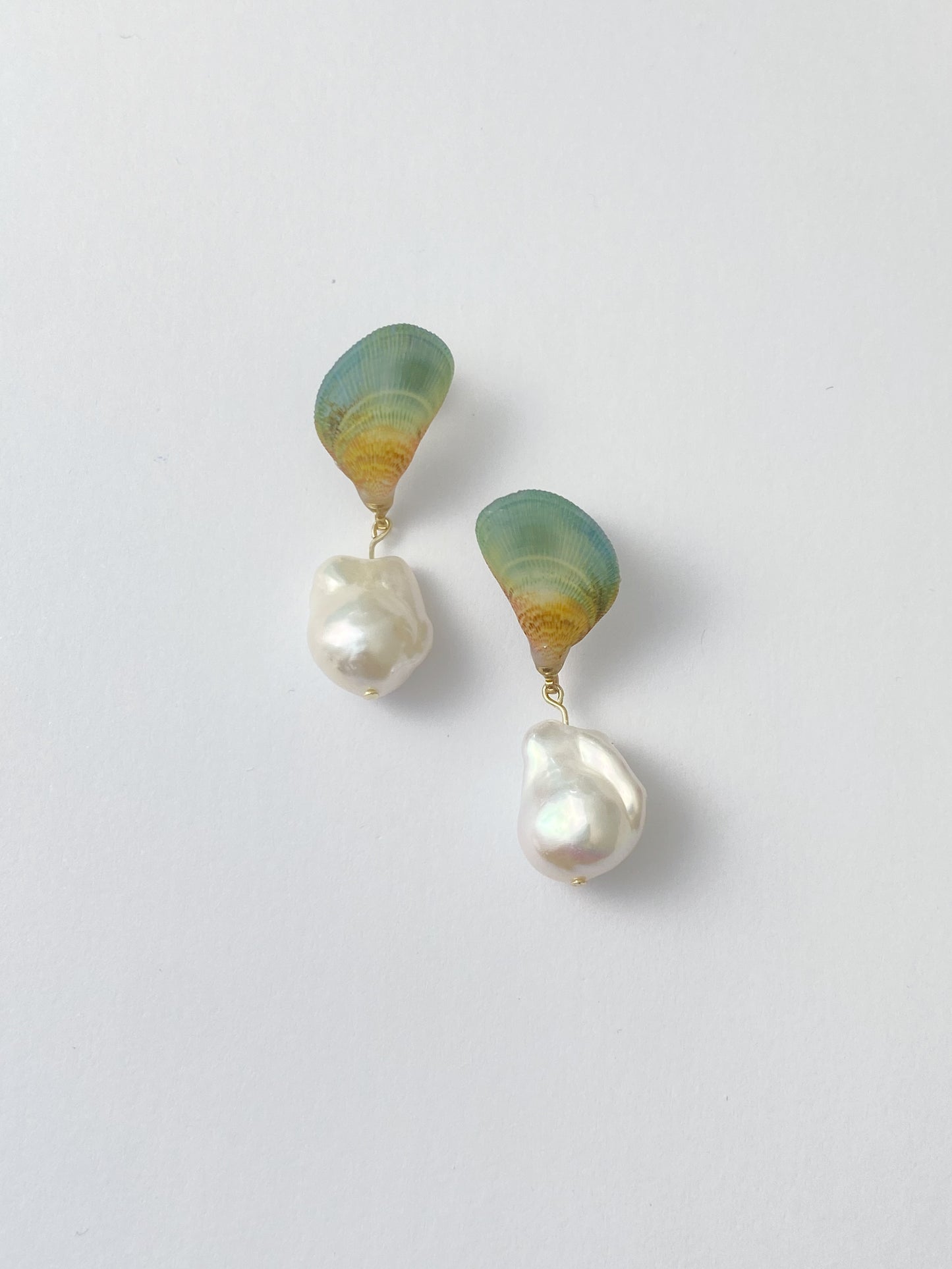 Rainbow Mussel Baroque Pearl Dangle Earrings