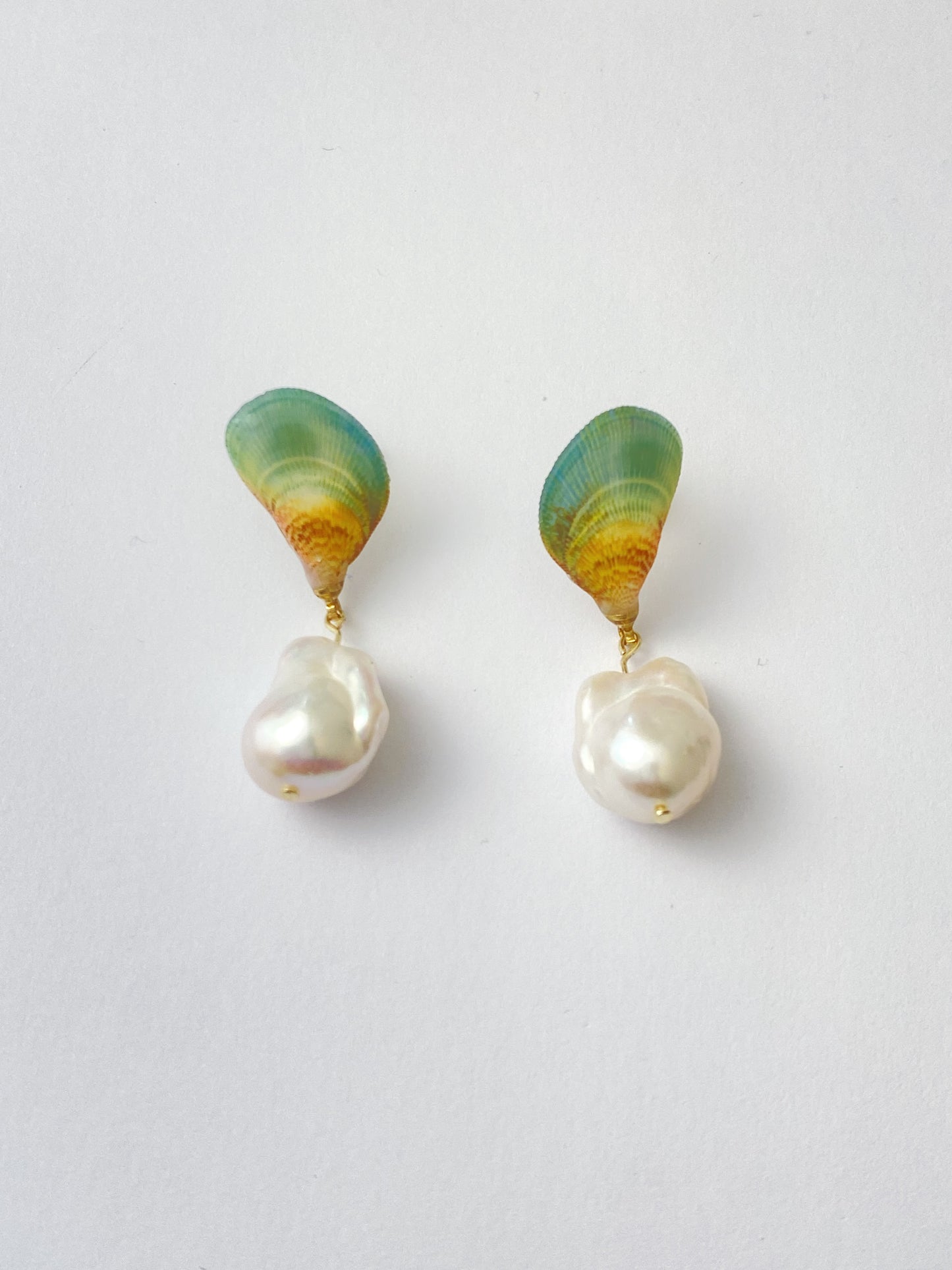 Rainbow Mussel Baroque Pearl Dangle Earrings