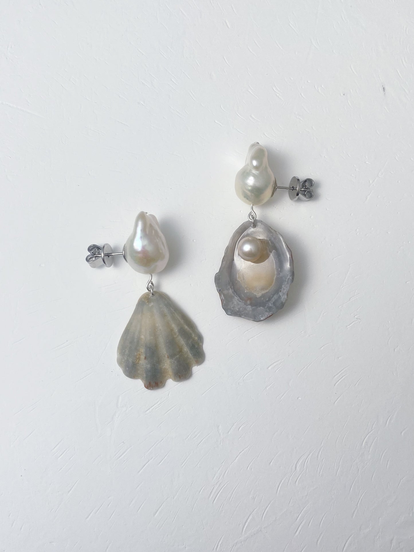 Grey Shell Dangle Earrings