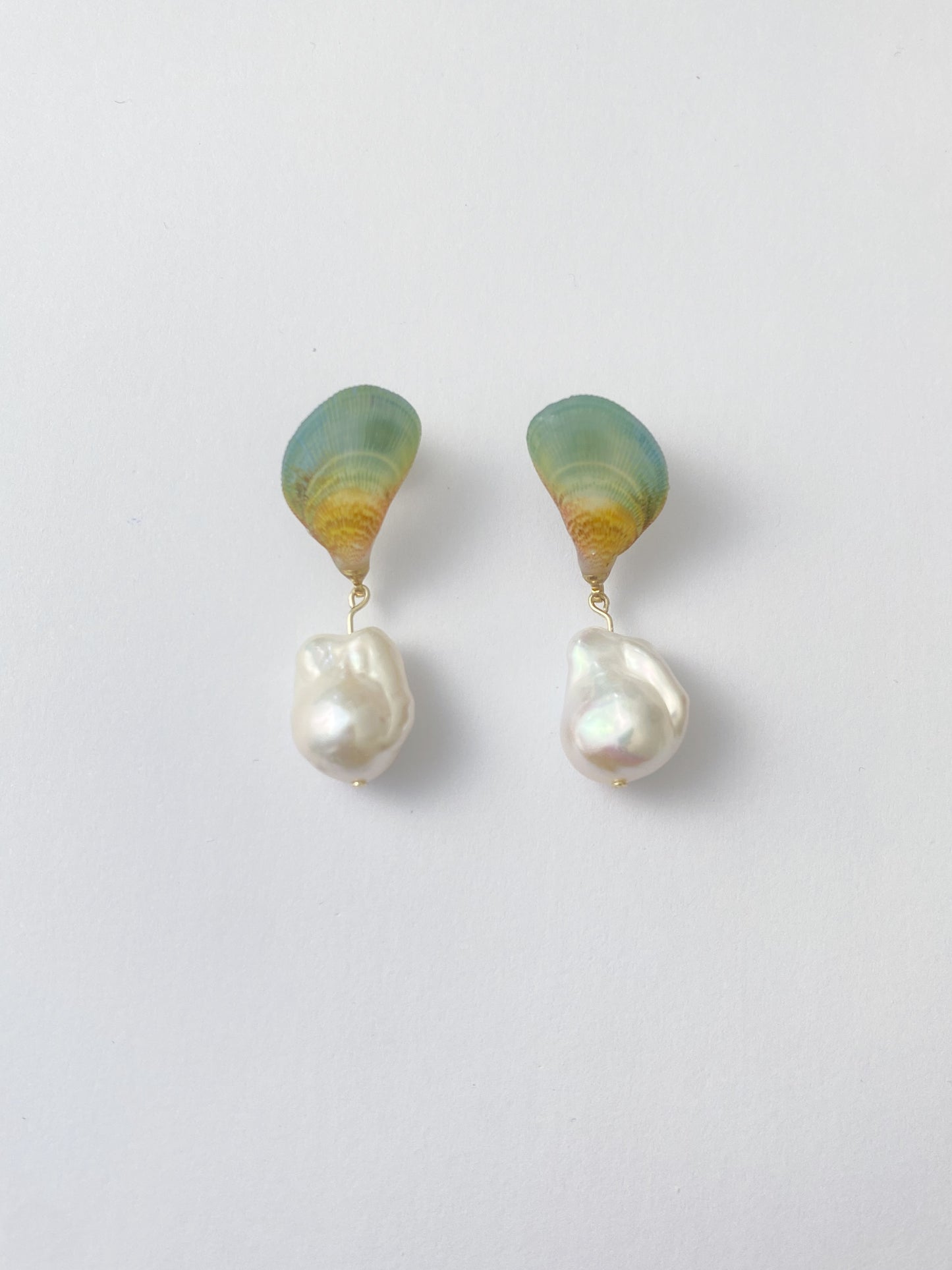 Rainbow Mussel Baroque Pearl Dangle Earrings
