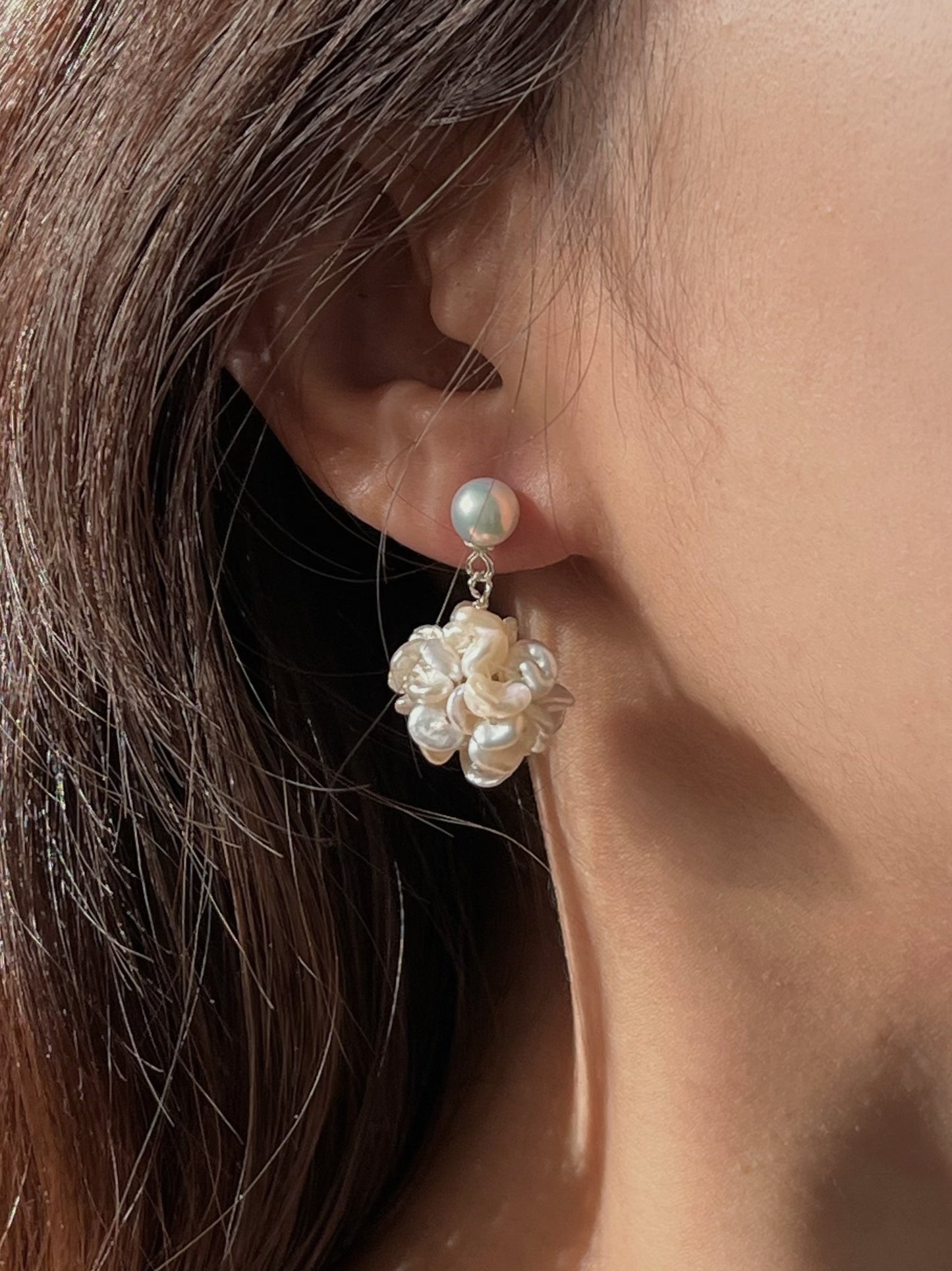 Classic Pearl Flower Hydrangea Earrings No.76