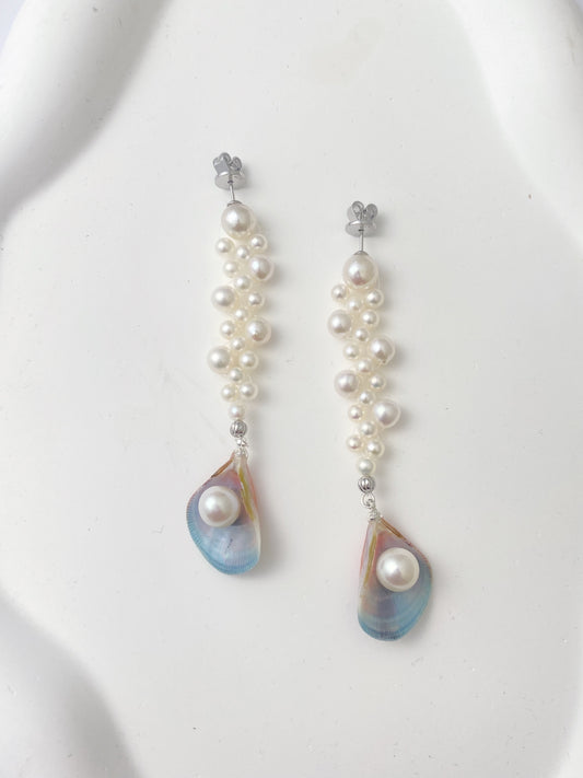 Sea Glow Rainbow Mussel Pearl Dangle Earrings
