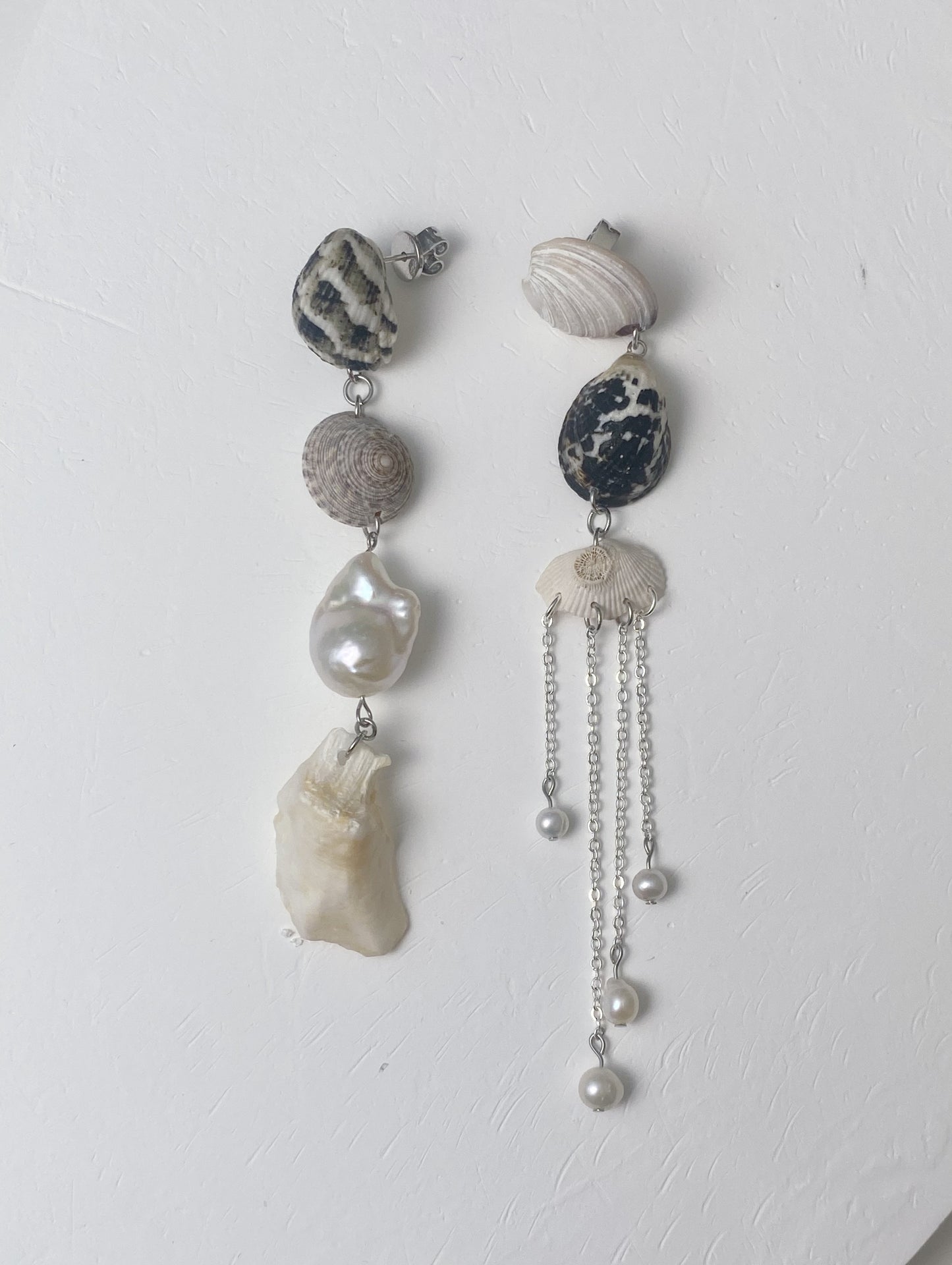 Grey Shell Dangle Earrings
