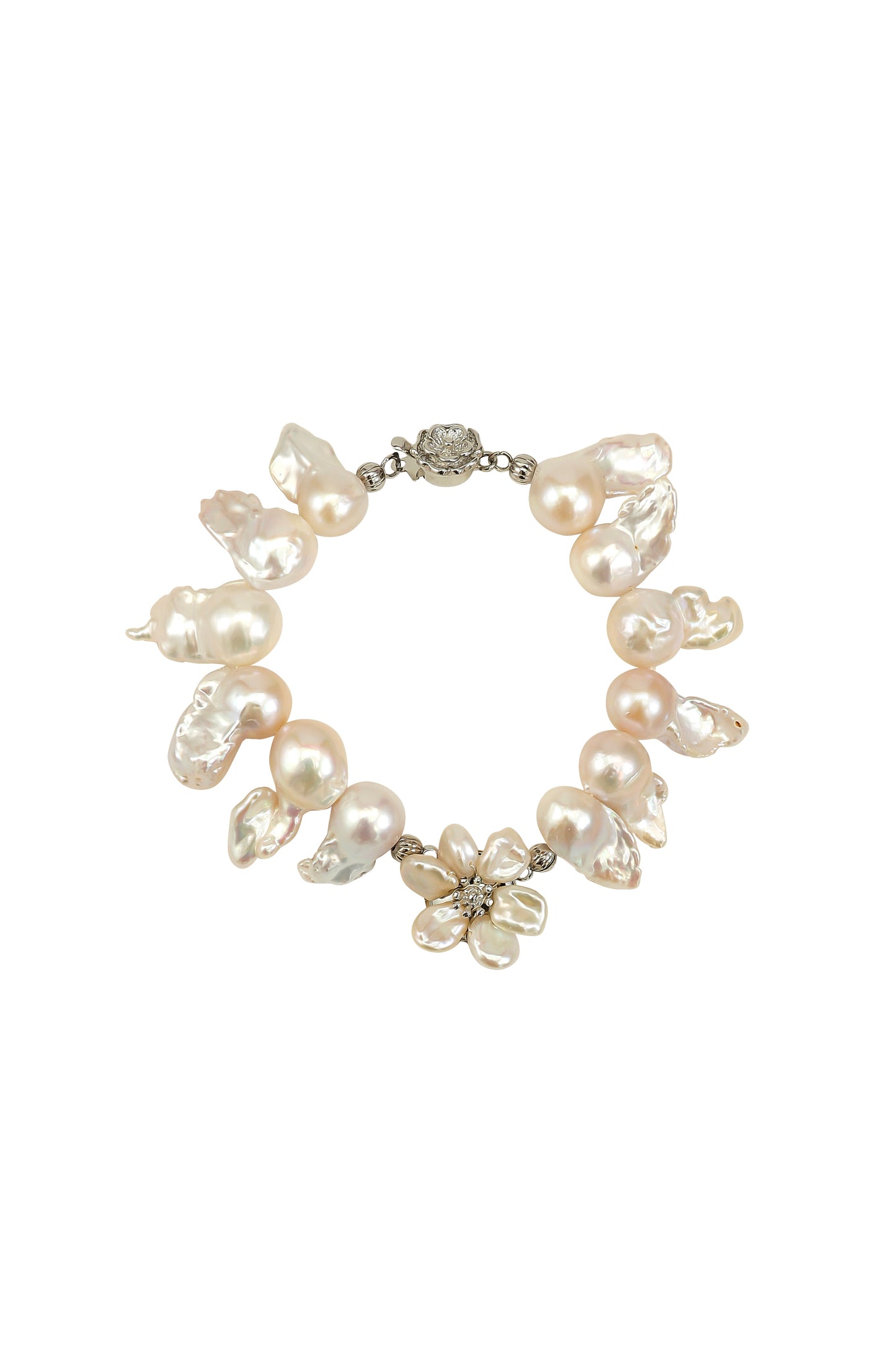 White Keshi Pearl Flower Sun Bloom Bracelet №68