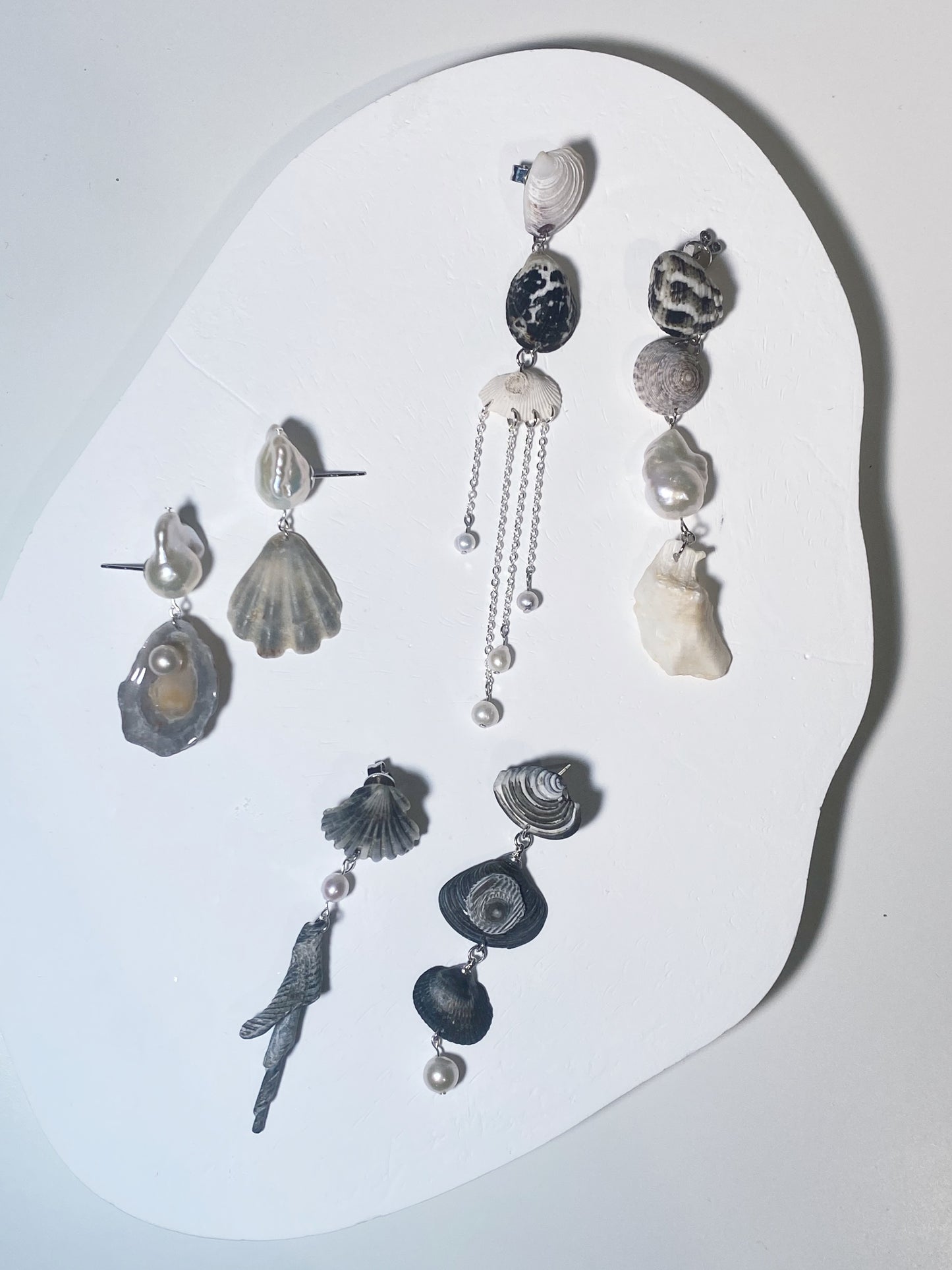 Grey Shell Dangle Earrings