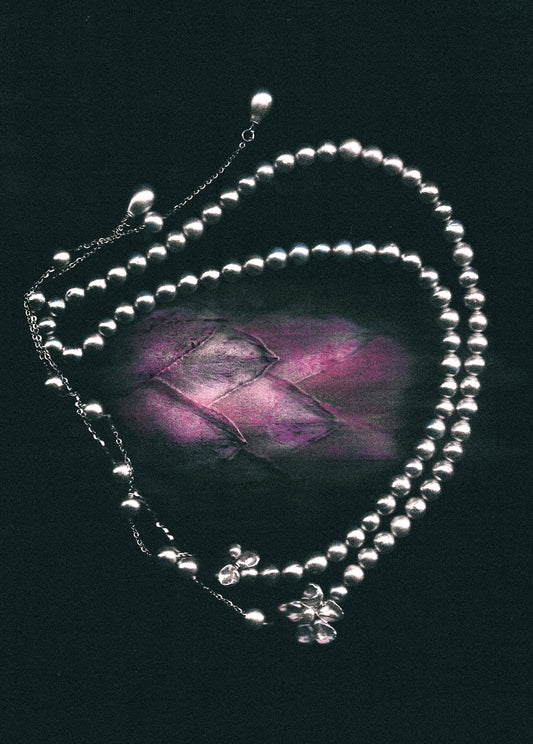 White Pearl Flower Long Drop Necklace №66