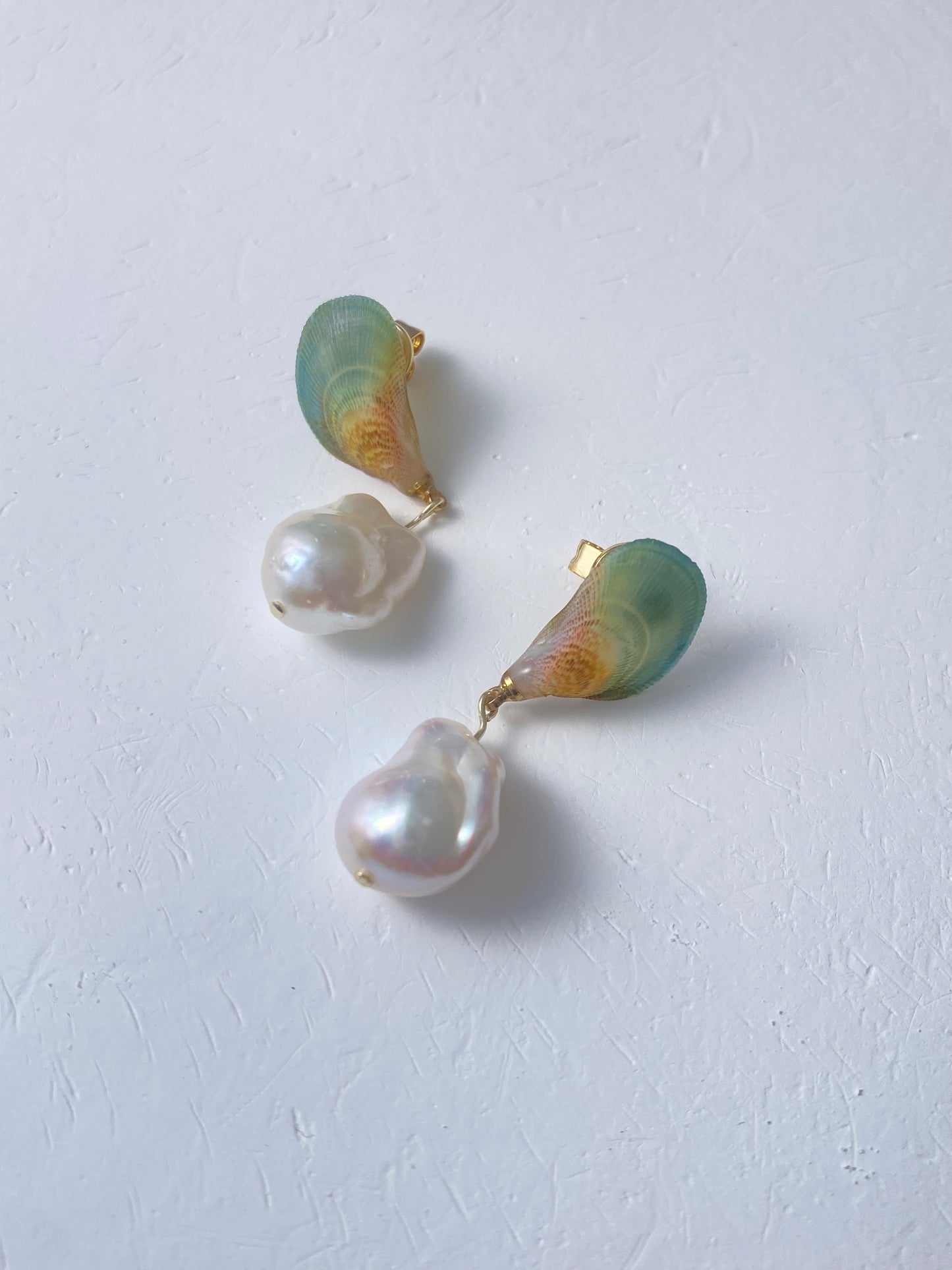 Rainbow Mussel Baroque Pearl Dangle Earrings