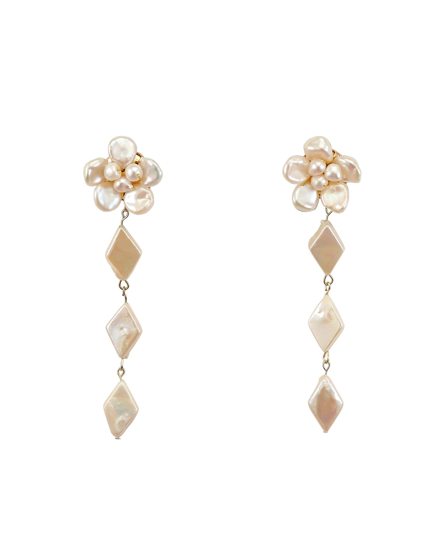 Keshi Pearls Flower Daimond Dangle Earrings №26