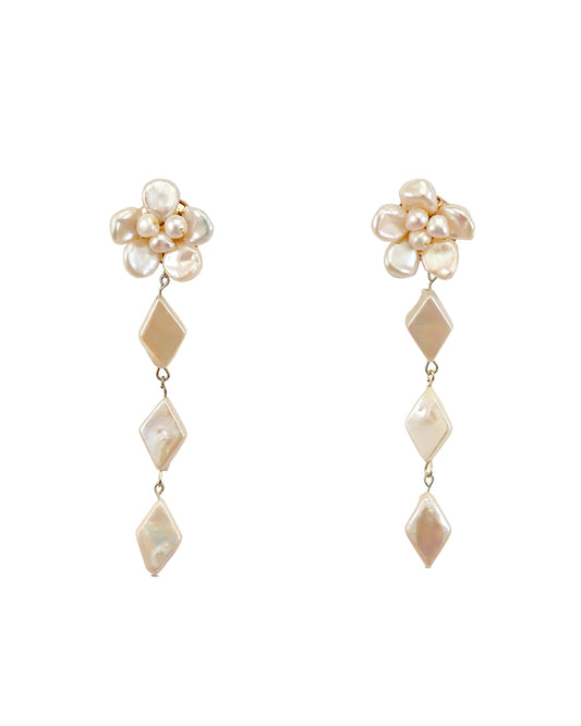 Keshi Pearls Flower Daimond Dangle Earrings №26