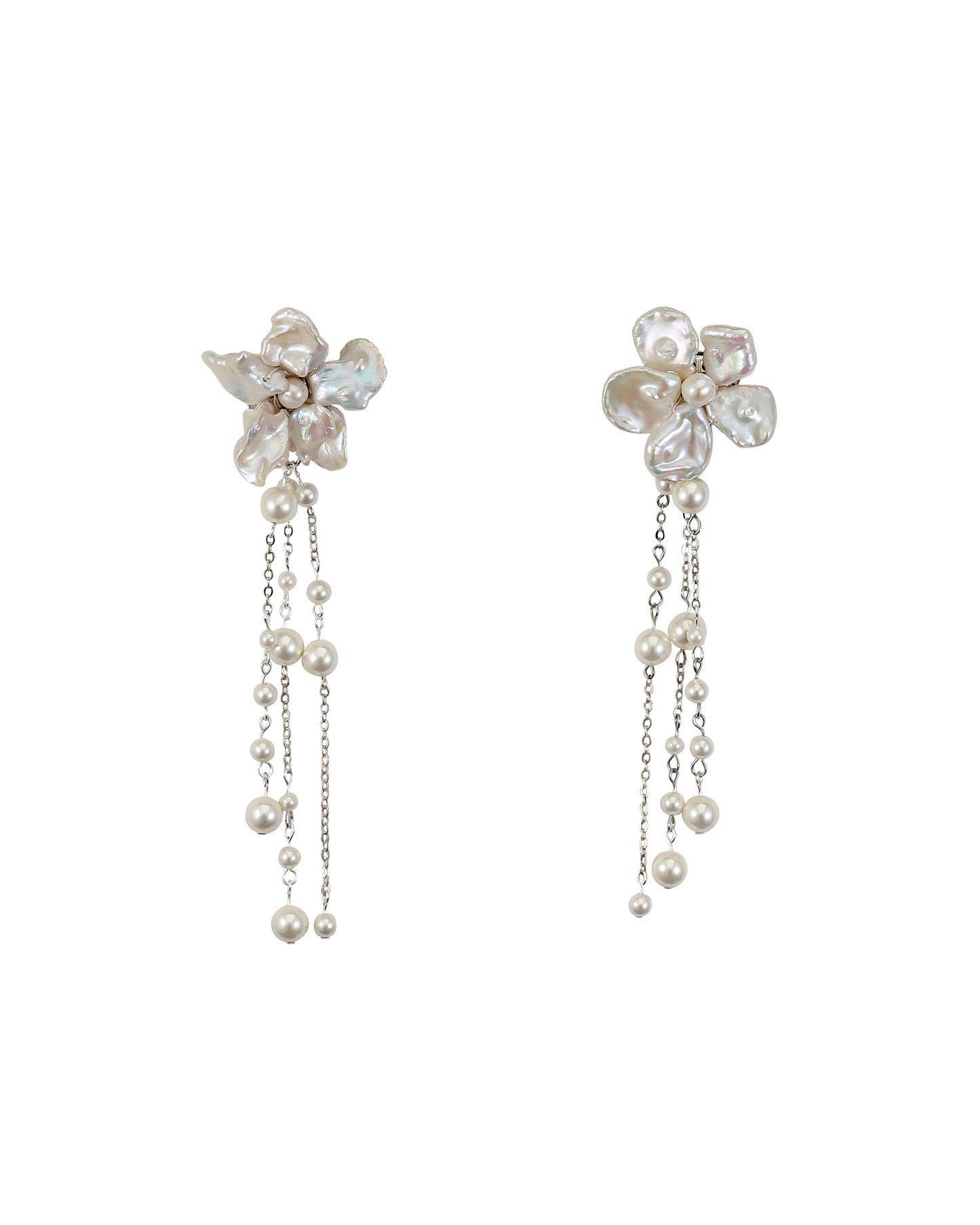 Keshi Pearls Flower Meteor Shower Drop Earrings №40