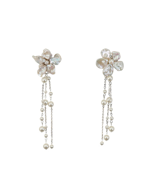 Keshi Pearls Flower Meteor Shower Drop Earrings №40