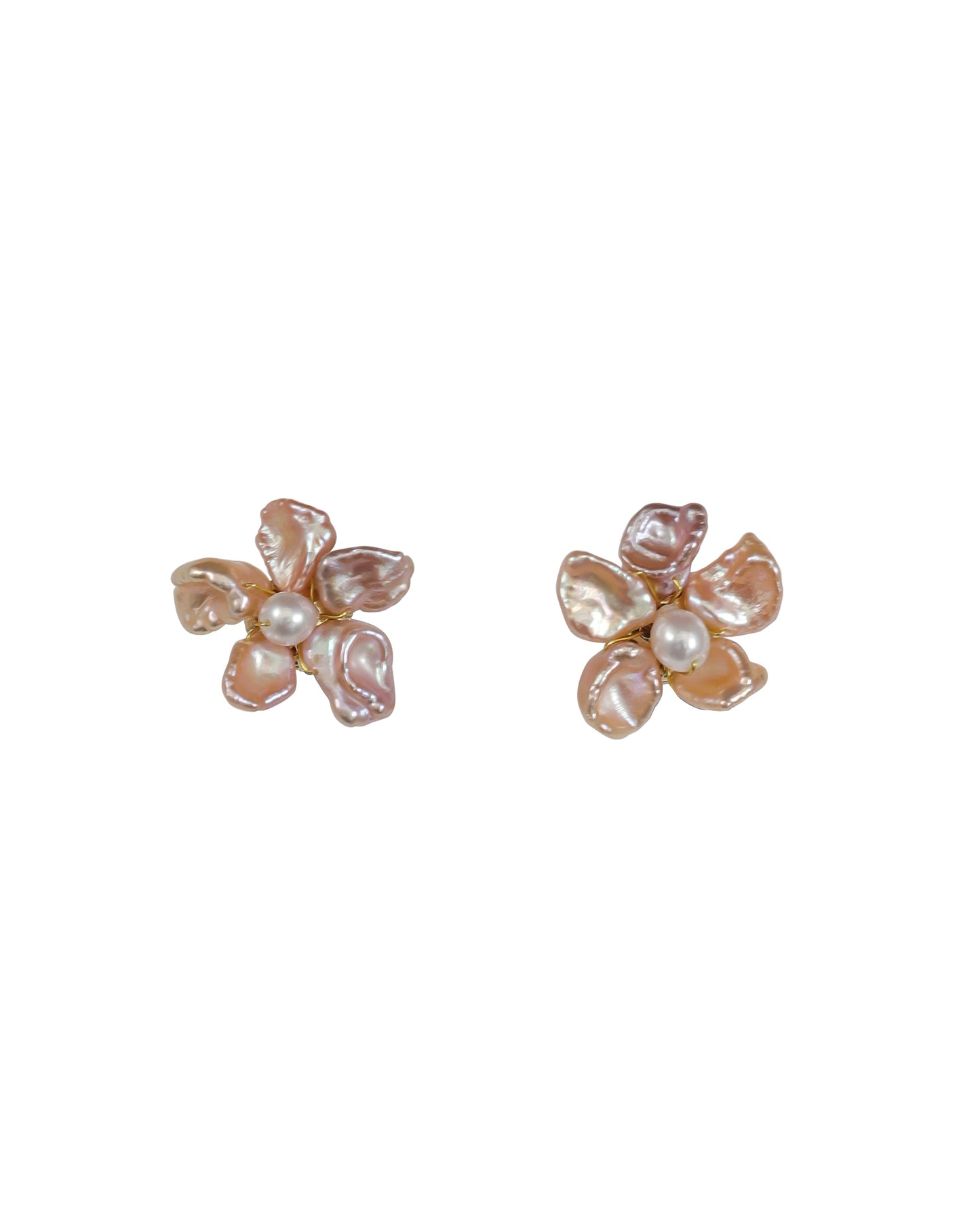 Mini Pink Keshi Pearl Flower Stud Earrings №43