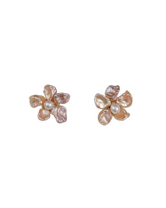 Mini Pink Keshi Pearl Flower Stud Earrings №43