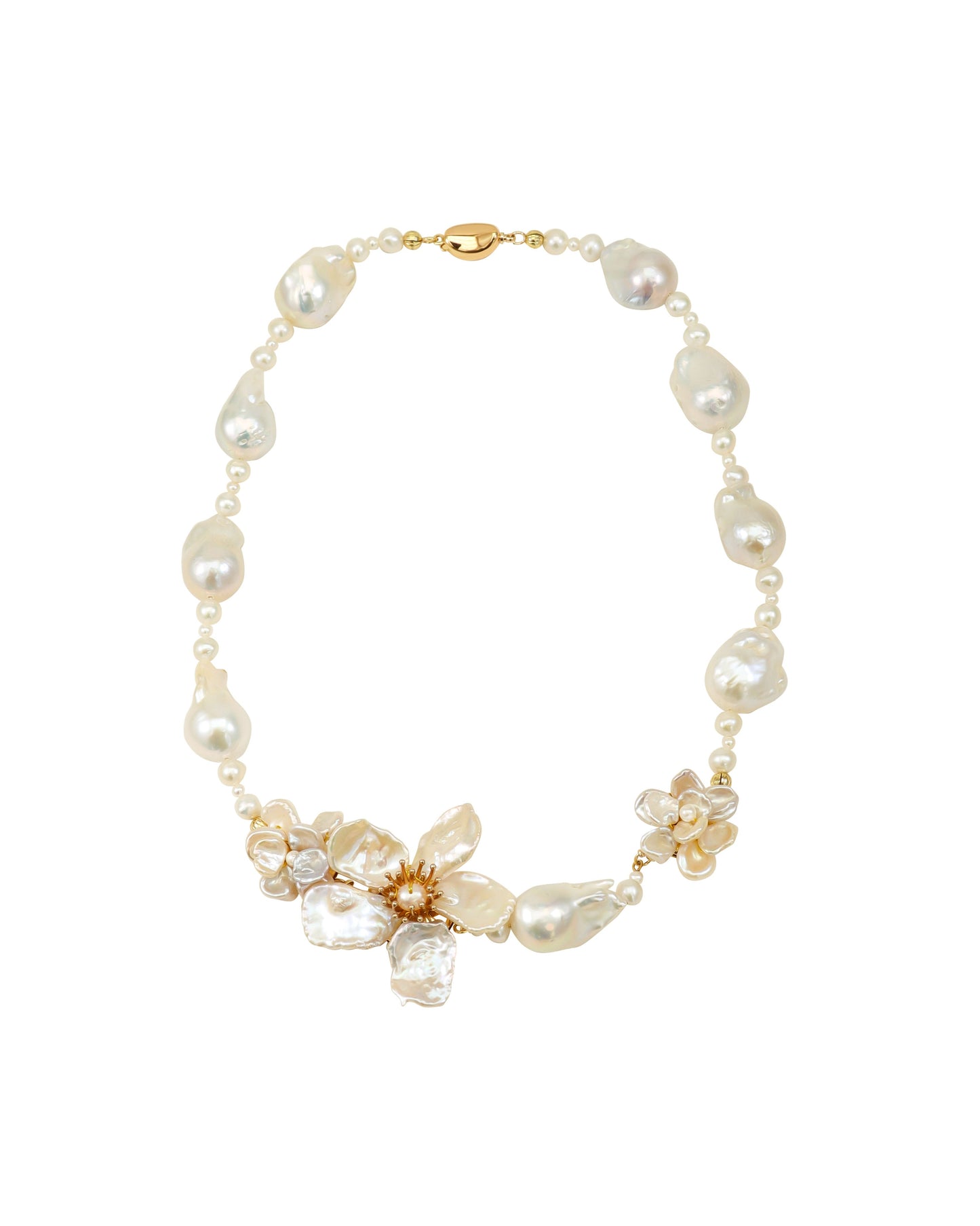 Mini Baroque White Keshi Pearl Flower Necklace №53