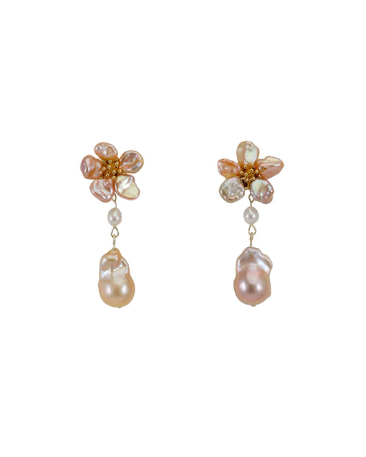 Mini Purple Pink Baroque Keshi Pearl Flower Dangle Earrings №52