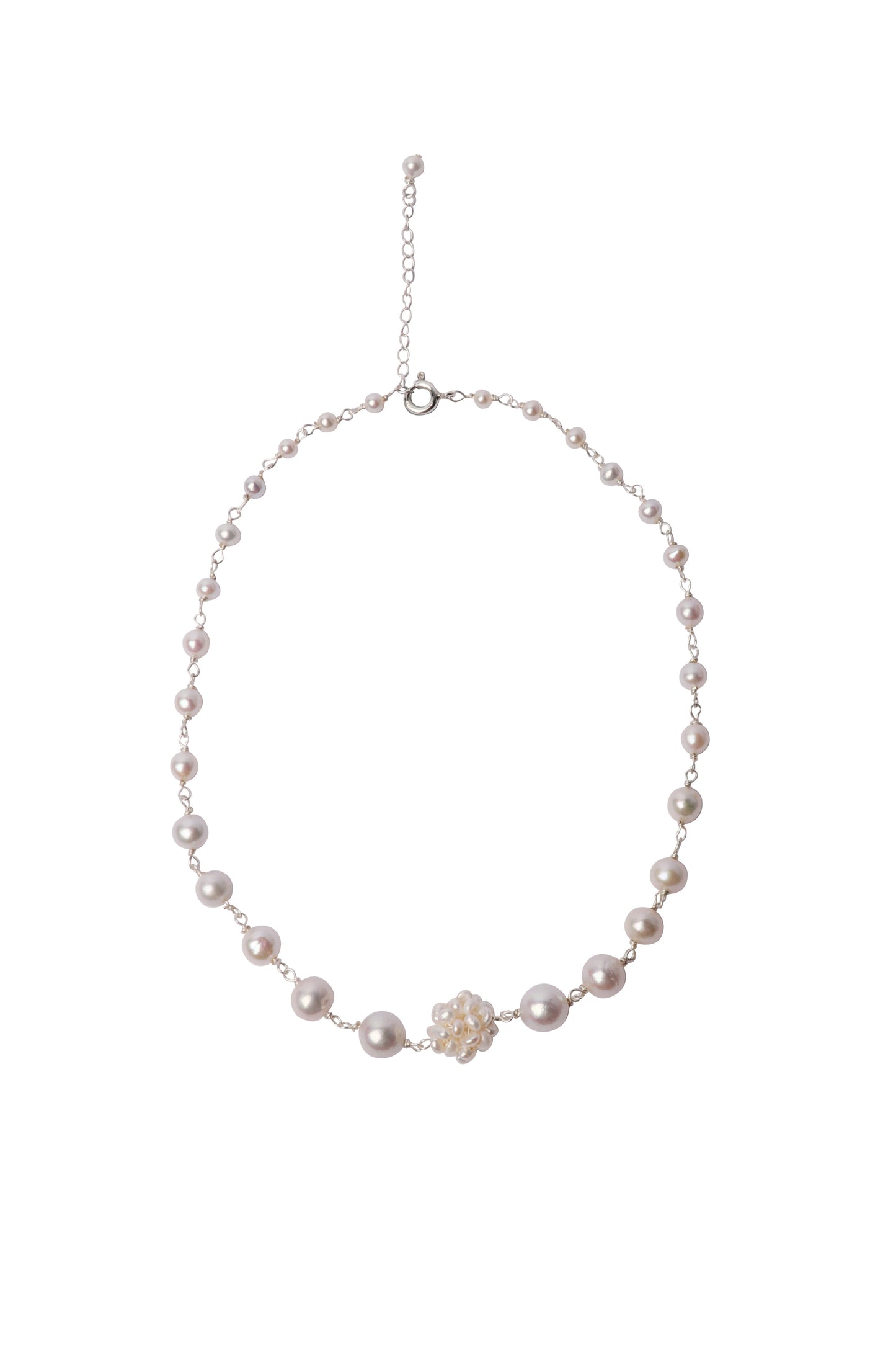 Freshwater pearl necklace, hydrangea pearl, silver necklace, handmade jewellery UK