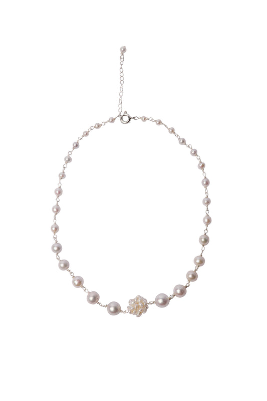 Freshwater pearl necklace, hydrangea pearl, silver necklace, handmade jewellery UK