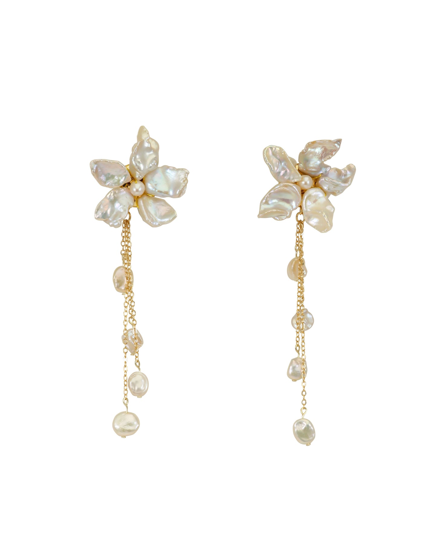 Stellar Petal Keshi Pearl Flower Dangle Earrings №04