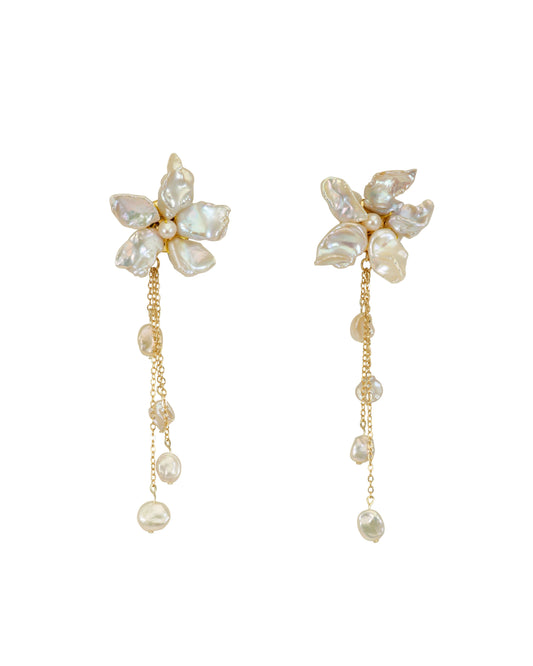 Stellar Petal Keshi Pearl Flower Dangle Earrings №04