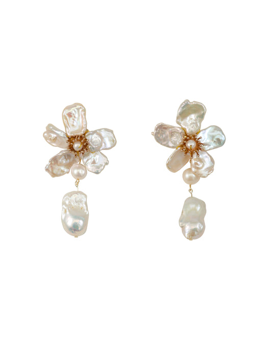 Baroque Keshi Pearl Flower Dangle Earrings №17