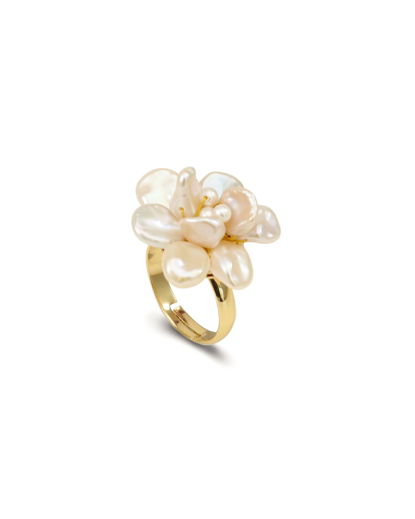 Small White 3D Keshi Pearl Flower Ring №49