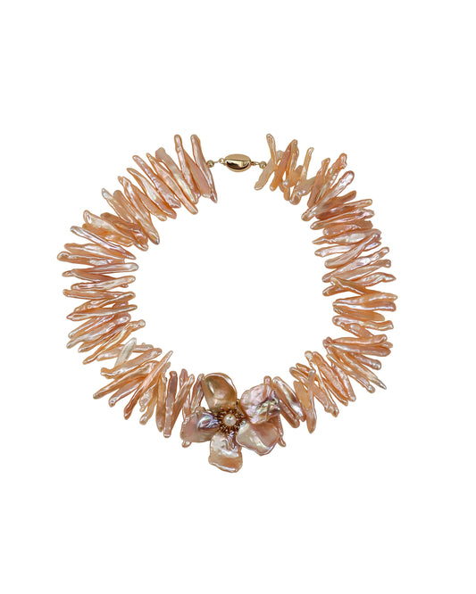 Pink thorn Keshi Pearl Flowers Necklace №63
