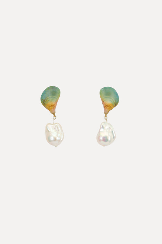 Rainbow Mussel Baroque Pearl Dangle Earrings