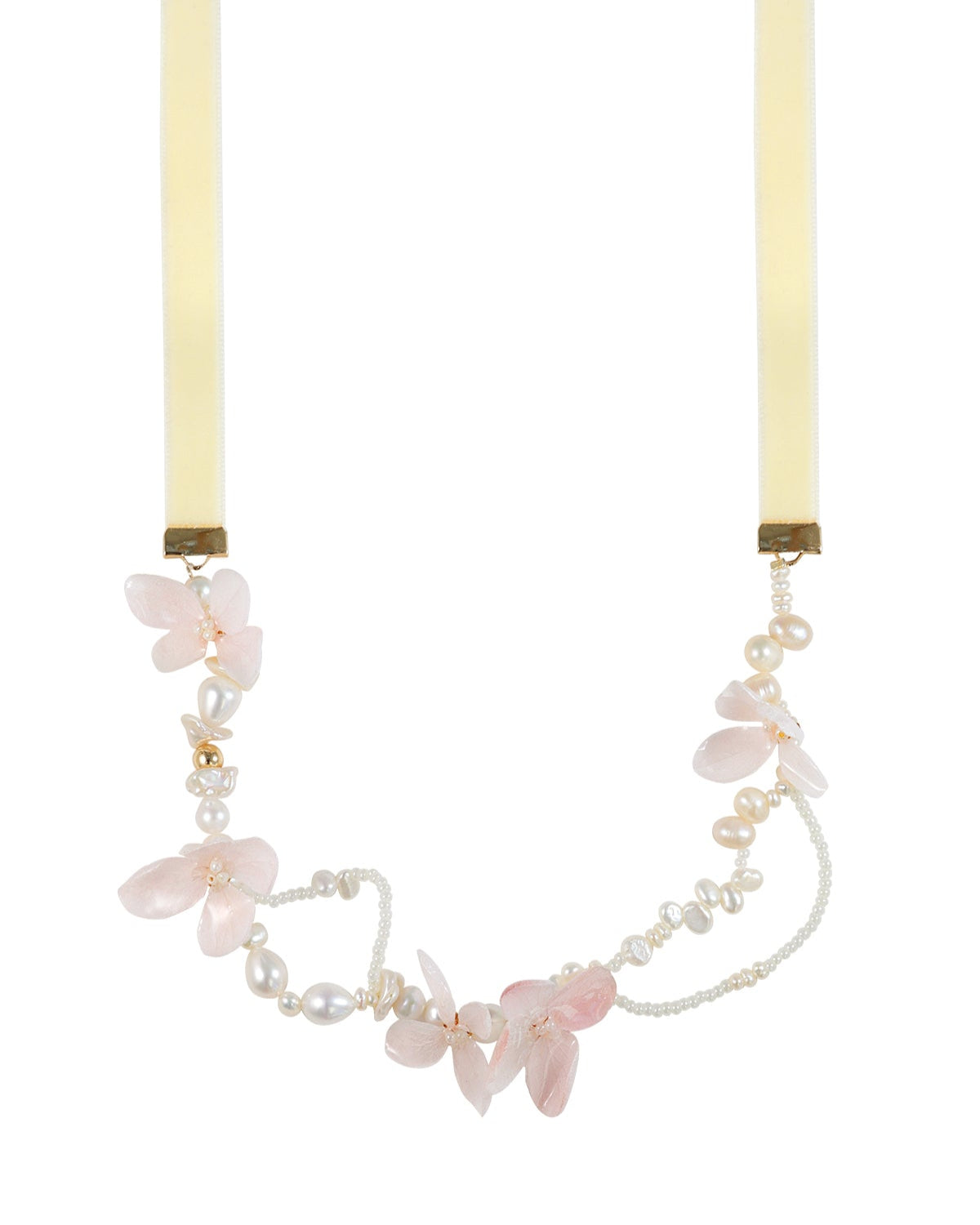 Hydrangeas Garden Bow Tie Pearl Necklace