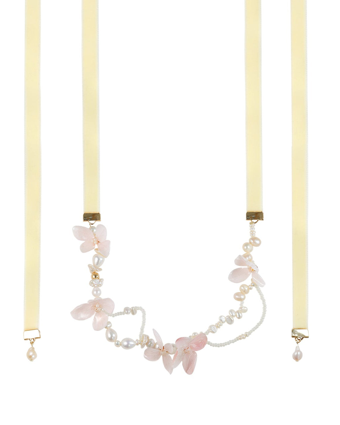 Hydrangeas Garden Bow Tie Pearl Necklace