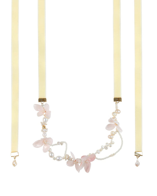 Hydrangeas Garden Bow Tie Pearl Necklace