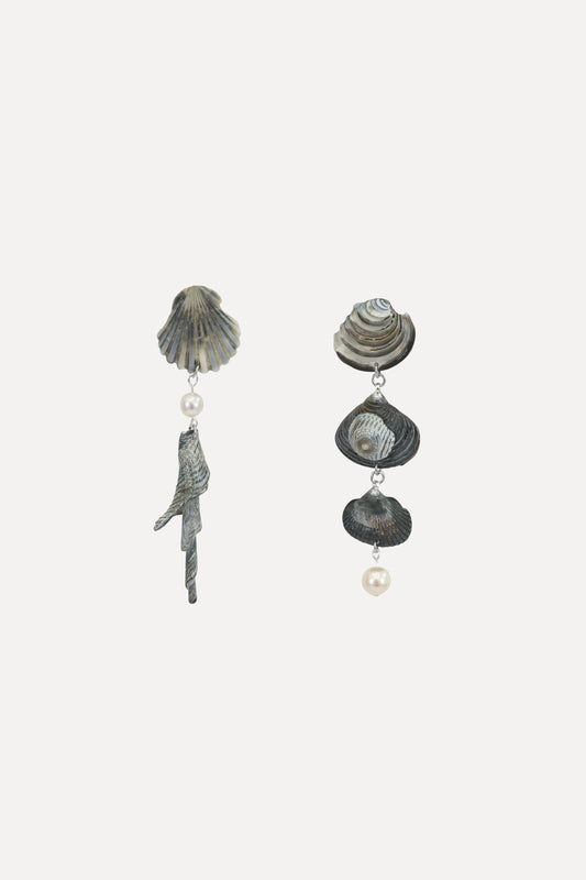 Grey Shell Dangle Earrings