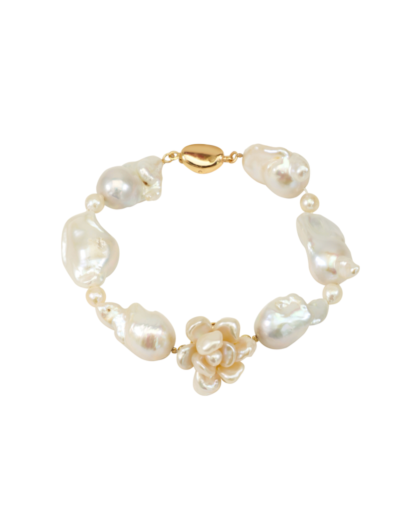 Mini Baroque White Keshi Pearl Flower Bracelet №55