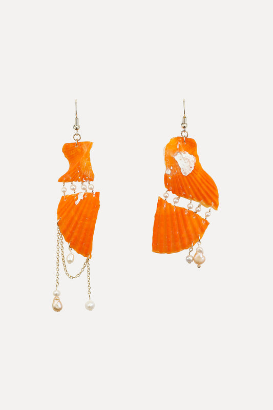 Orange Sea Shell Dangle Earrings I