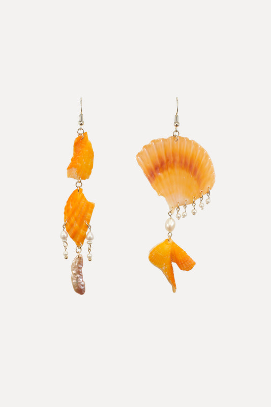 Orange Sea Shell Dangle Earrings II